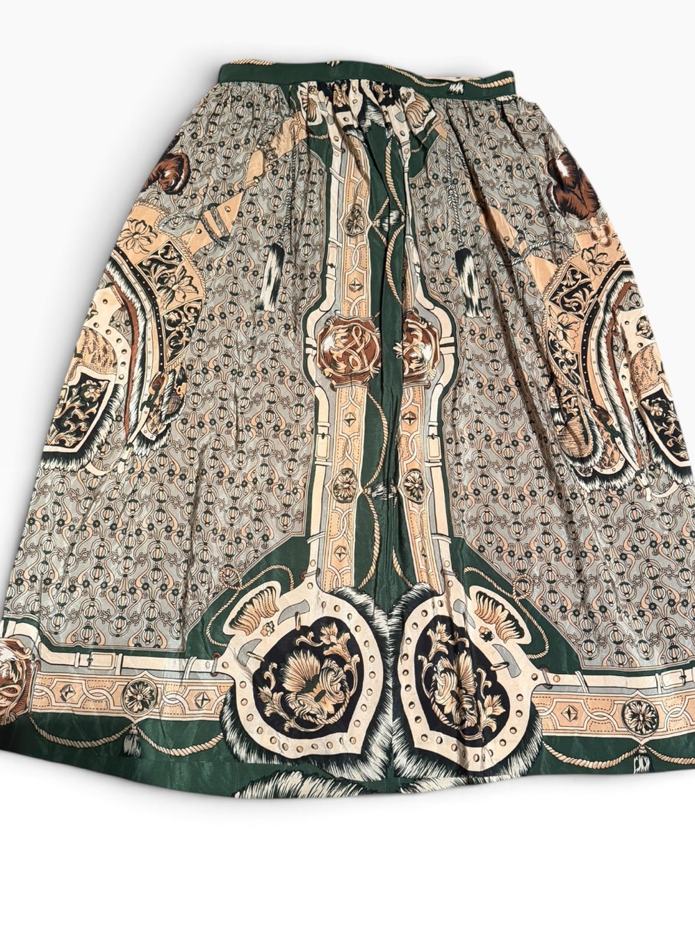 Vintage Pepe Paris Printed Midi Skirt with Green and Beige Motif 26